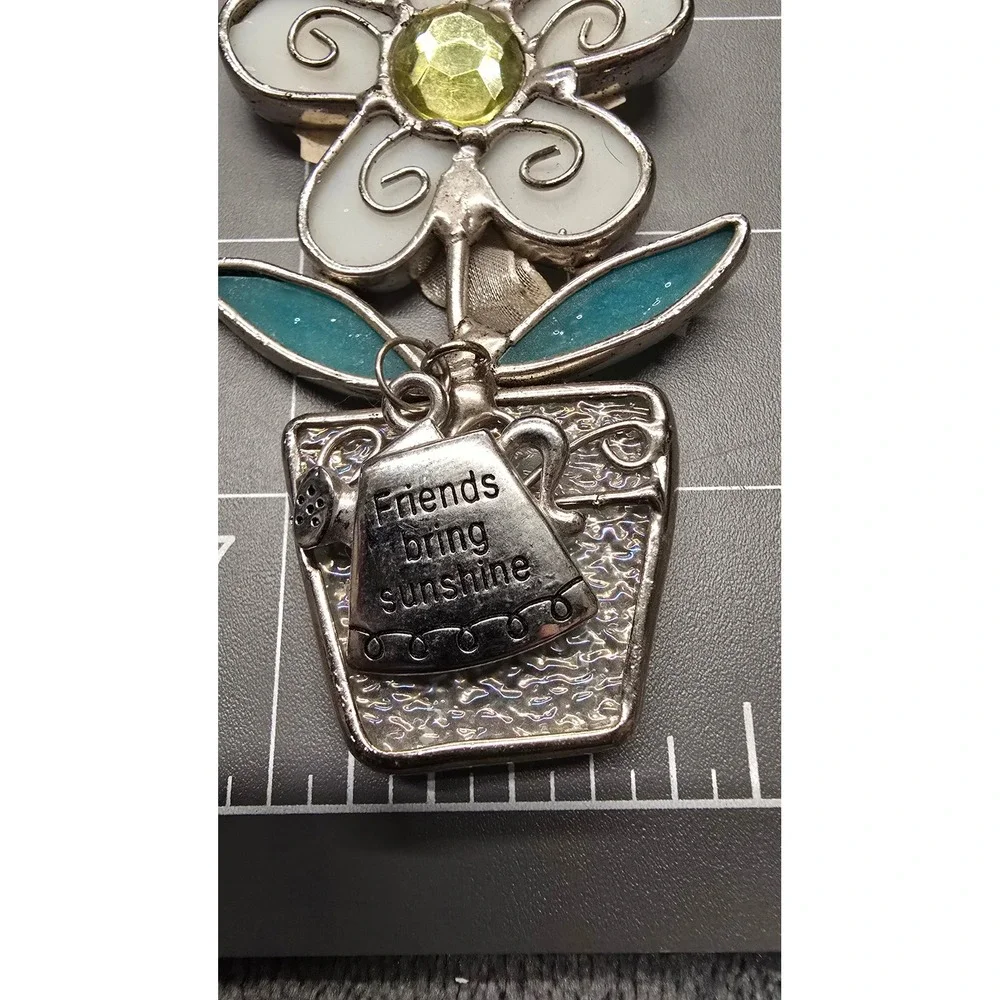 Ganz Friends Bring Sunshine Stained Glass Flower Ornament EA3195 White Teal